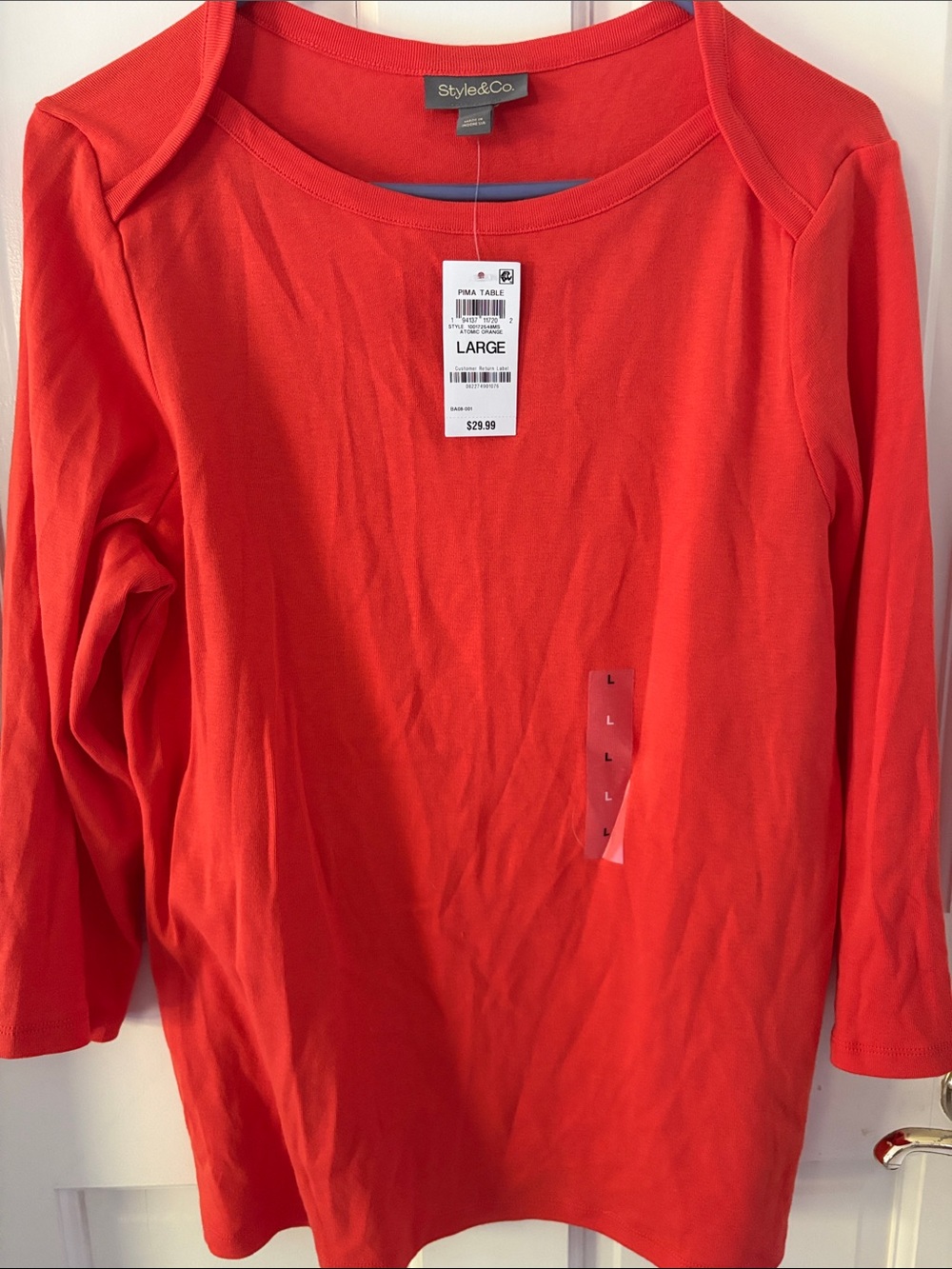 NEW Style & Co. Bright Orange Long Sleeve Tee